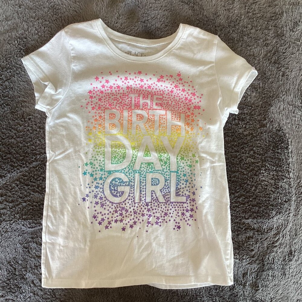 Children's Place Rainbow The Birthday Girl T-shirt Size M (7-8)
